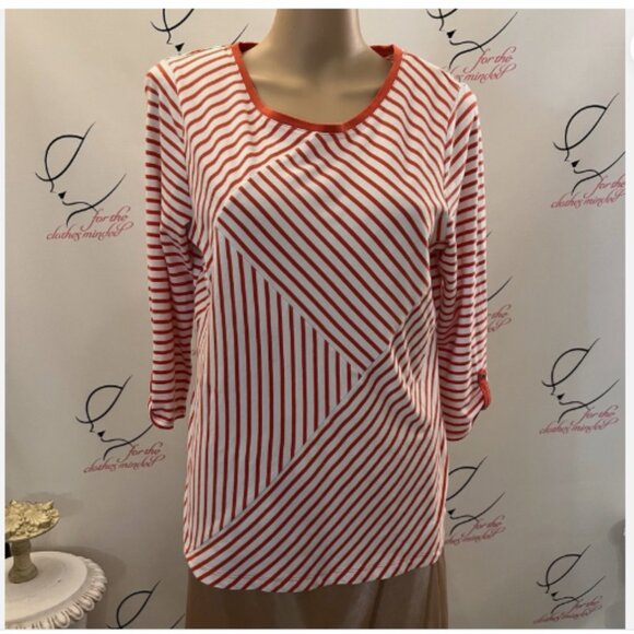 Zenergy Chico's. Size 1 M. Cotton Blend. Stretch Knit Stripe White Red. B128 - Picture 1 of 5